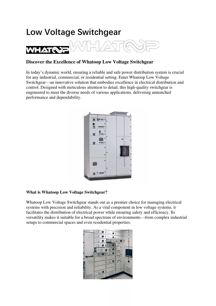 low voltage switchgear