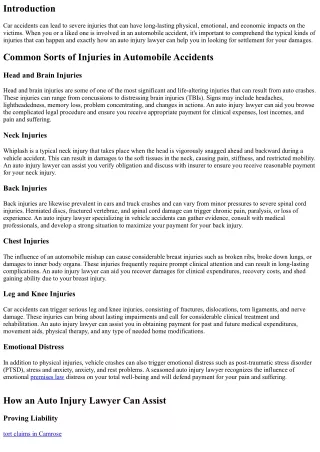 Typical Types of Injuries in Cars And Truck Accidents: How an Auto Injury Lawyer