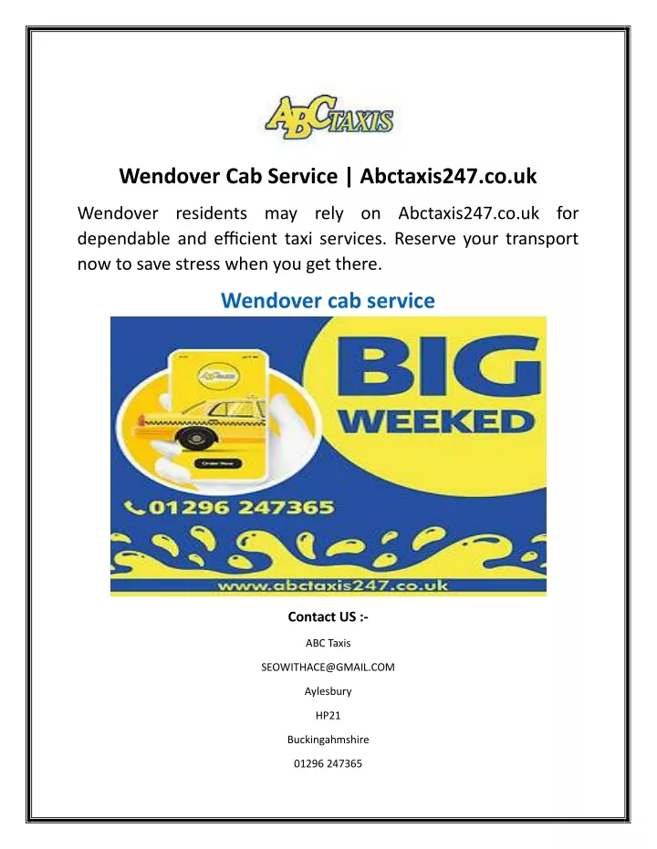 wendover cab service abctaxis247 co uk