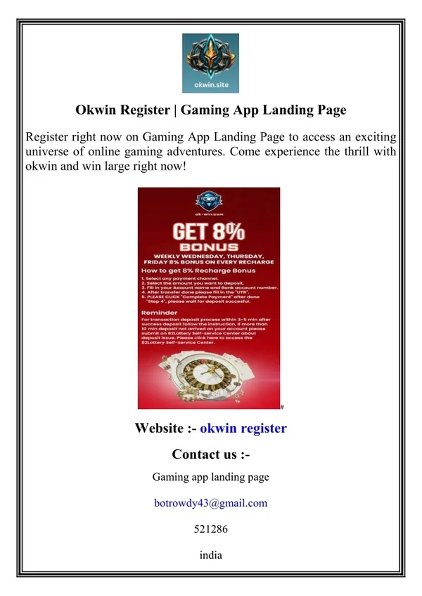 Okwin Register   Gaming App Landing Page