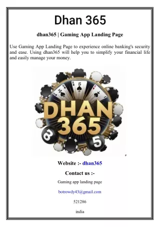 dhan365 gaming app landing page