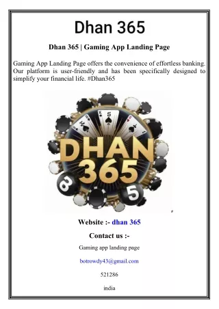 dhan 365 gaming app landing page
