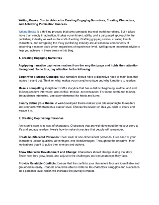 Writing Books_ Crucial Advice for Creating Engaging Narratives, Creating Characters, and Achieving Publication Success