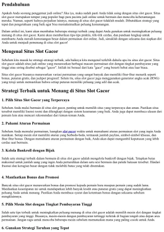 Strategi Terbaik untuk Menang di Situs Slot Gacor