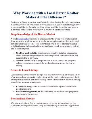 why working with a local barrie realtor makes