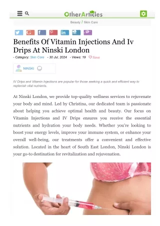 Benefits Of Vitamin Injections And Iv Drips At Ninski London