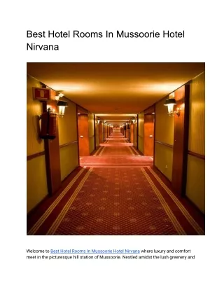 Best Hotel Rooms In Mussoorie Hotel Nirvana