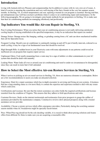 Air con Repair Strategies for Pet Owners in Sterling, VA