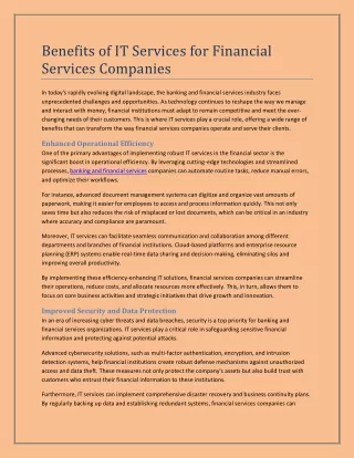 Benefits of IT Services for Financial Services Companies