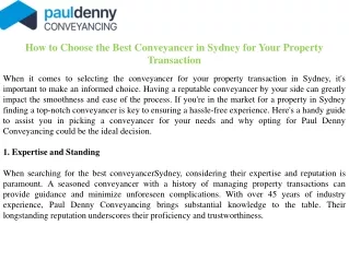 How to Choose the Best Conveyancer in Sydney for Your Property Transaction