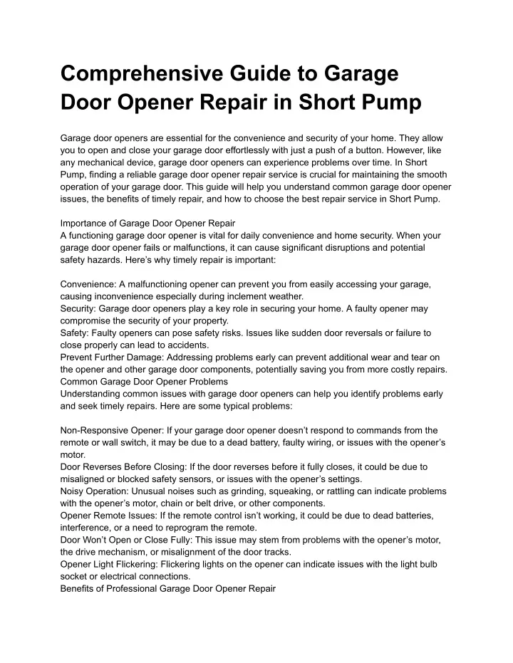 comprehensive guide to garage door opener repair