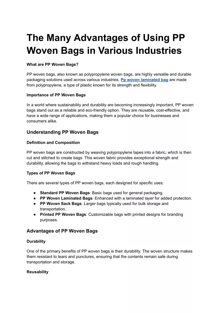 the many advantages of using pp woven bags