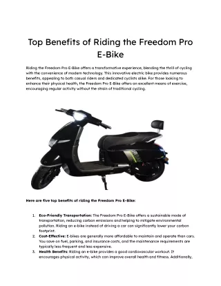 Top Benefits of Riding the Freedom Pro E-Bike