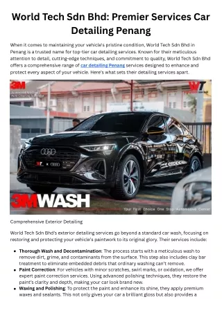 World Tech Sdn Bhd: Premier Services Car Detailing Penang