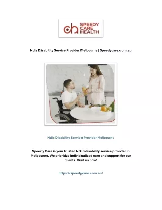 Ndis Disability Service Provider Melbourne | Speedycare.com.au