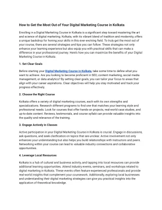 How to Get the Most Out of Your Digital Marketing Course in Kolkata