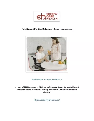 Ndis Support Provider Melbourne | Speedycare.com.au