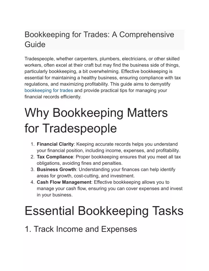 bookkeeping for trades a comprehensive guide