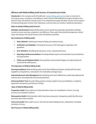 Efficiency with Medical Billing Audit Services