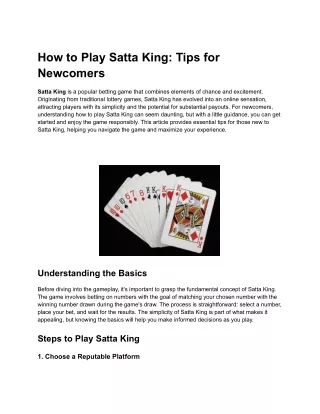 How to Play Satta King: Tips for Newcomers