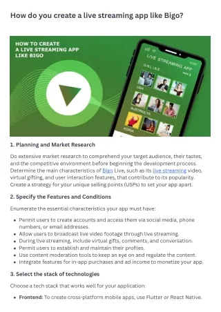 how do you create a live streaming app like bigo
