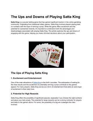 The Ups and Downs of Playing Satta King