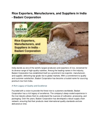 Rice Exporters, Manufacturers, and Suppliers in India - Badani Corporation