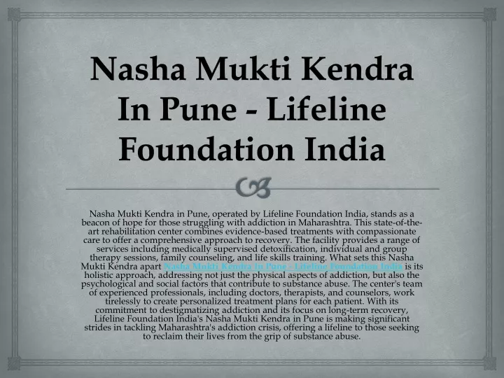 nasha mukti kendra in pune lifeline foundation india