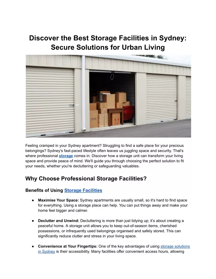 discover the best storage facilities in sydney