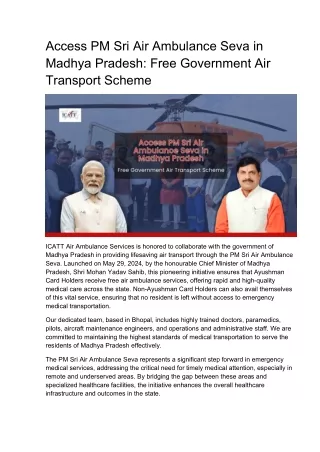 PM Sri Air Ambulance Seva in Madhya Pradesh:Free Government Air Transport Scheme