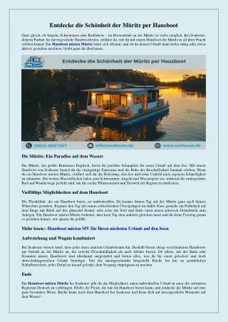 Genieße die Freiheit Hausboot mieten am Müritz See