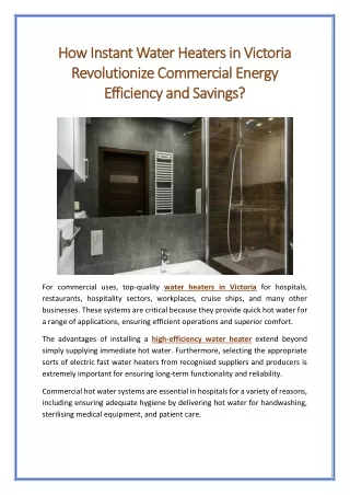 How Instant Water Heaters in Victoria Revolutionize Commercial Energy Efficiency and Savings