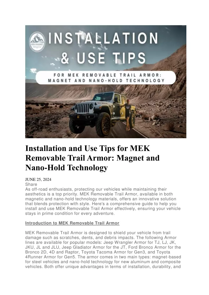 installation and use tips for mek removable trail