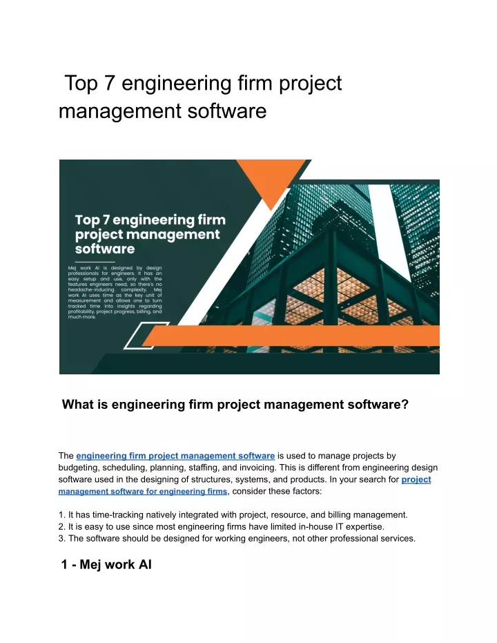 top 7 engineering firm project management software