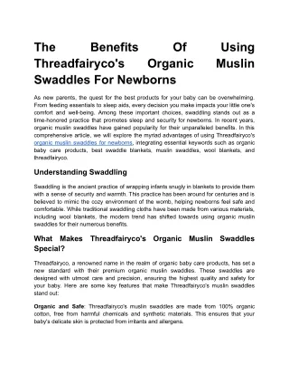 The Benefits Of Using Threadfairyco's Organic Muslin Swaddles For Newborns