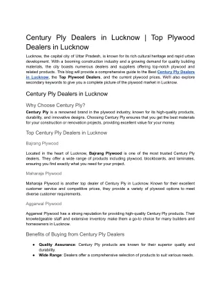 Century Ply Dealers in Lucknow _ Top Plywood Dealers in Lucknow