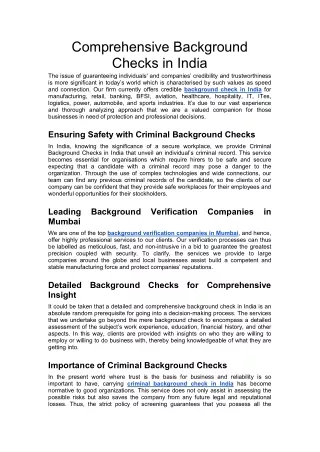 Comprehensive Background Checks in India