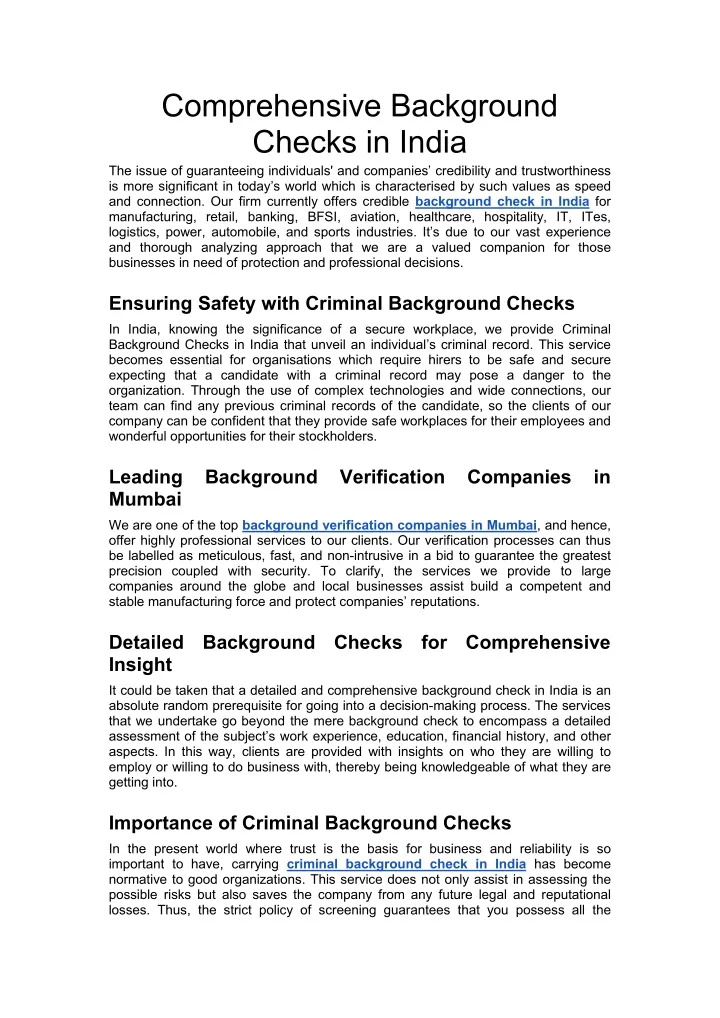 comprehensive background checks in india