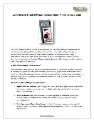 Understanding the Digital Megger Insulation Tester