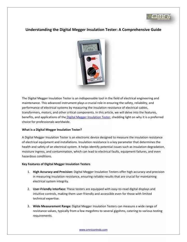 understanding the digital megger insulation