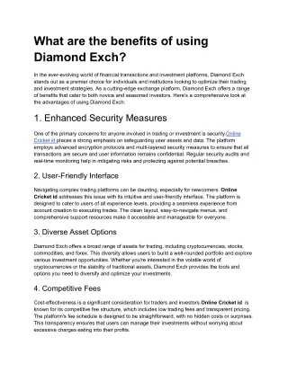 What are the benefits of using Diamond Exch