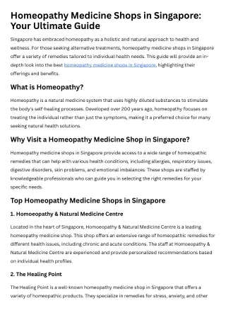 Homeopathy Medicine Shops in Singapore Your Ultimate Guide