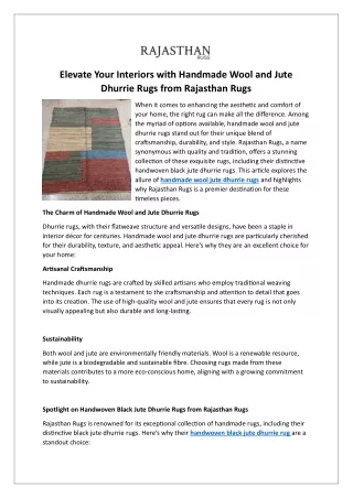 Elevate Your Interiors with Handmade Wool and Jute Dhurrie Rugs from Rajasthan Rugs