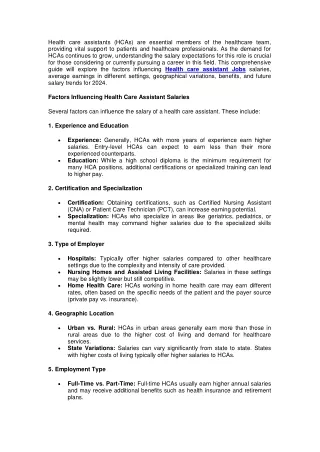 Health Care Assistant Jobs- A Comprehensive Guide to Salary Expectations in 2024