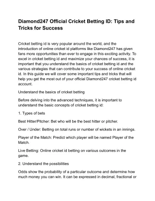 Diamond247 Official Cricket Betting ID: Tips and Tricks for Success