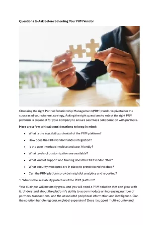Questions to Ask Before Selecting Your PRM