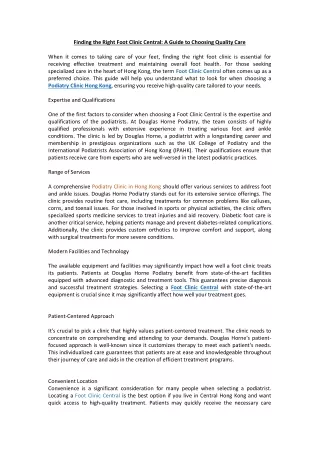 Finding the Right Foot Clinic Central A Guide to Choosing Quality Care