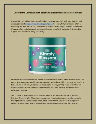 Discover the Ultimate Health Boost with Blossom Nutrition Greens Powder