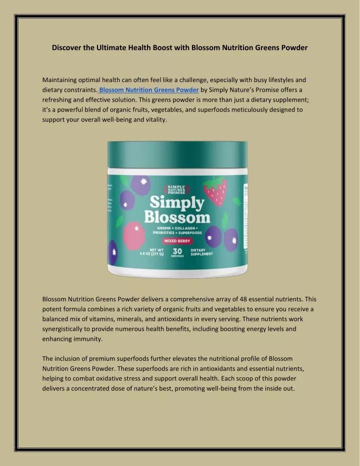 discover the ultimate health boost with blossom