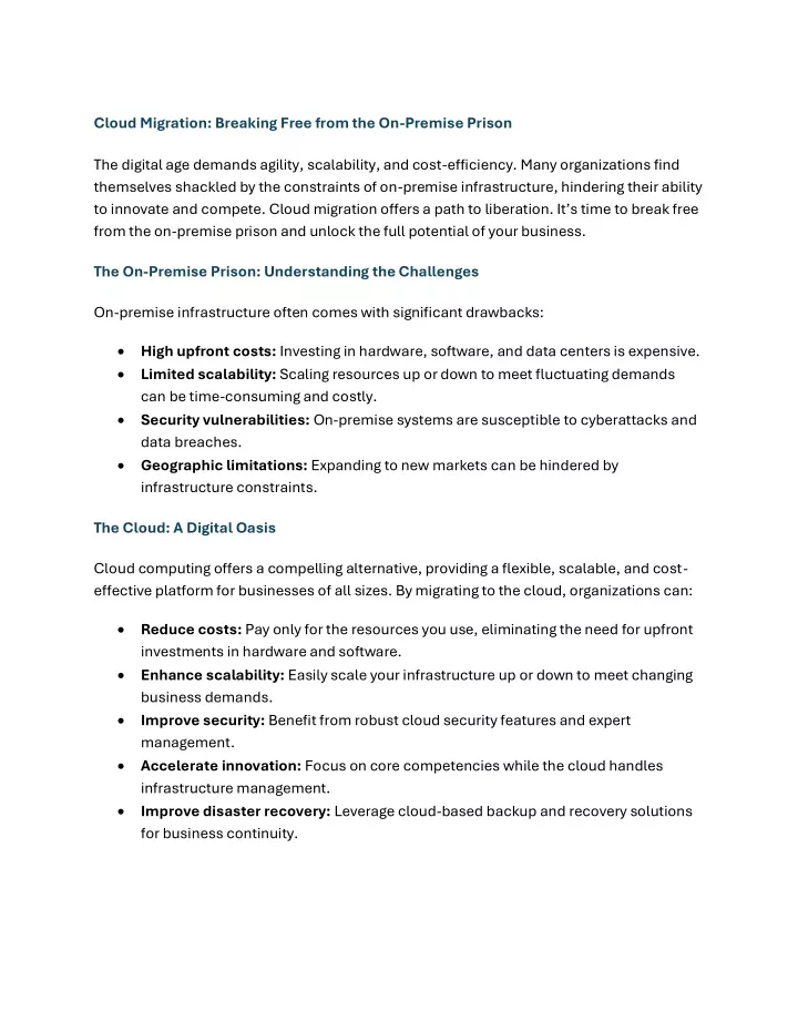 cloud migration breaking free from the on premise